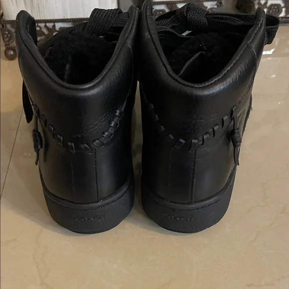 COACH men's black shearling lined leather sneaker boots size 10.5D - Picture 4 of 8